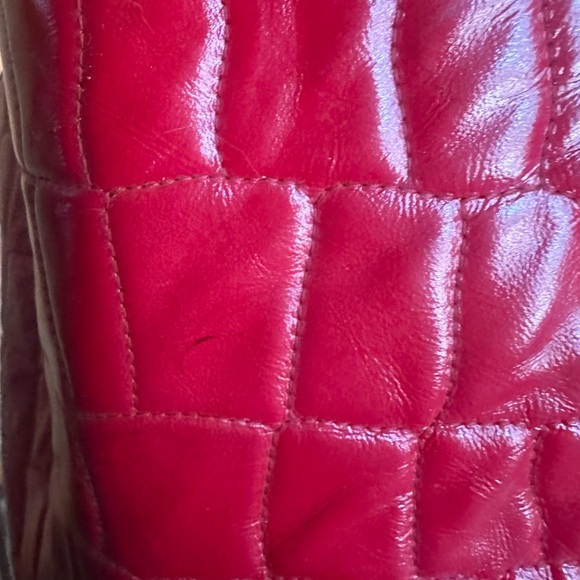 Vintage YSL Yves Saint Laurent Red Crocodile Patent Leather Tribute Tote Bag - Picture 6 of 9